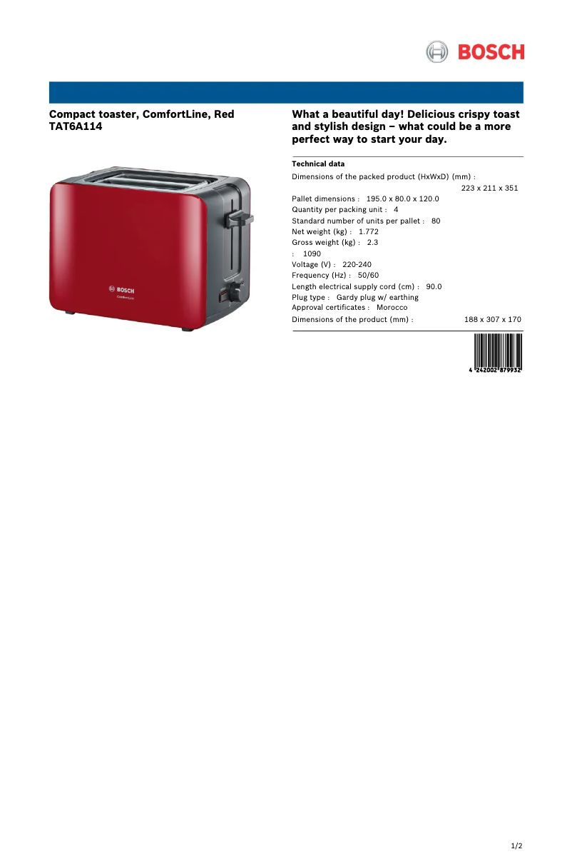 First page image of the manual for ComfortLine TAT6A114