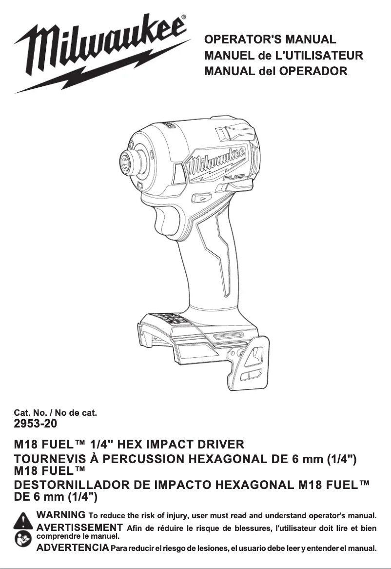 First page image of the manual for M18 FUEL 2953-20
