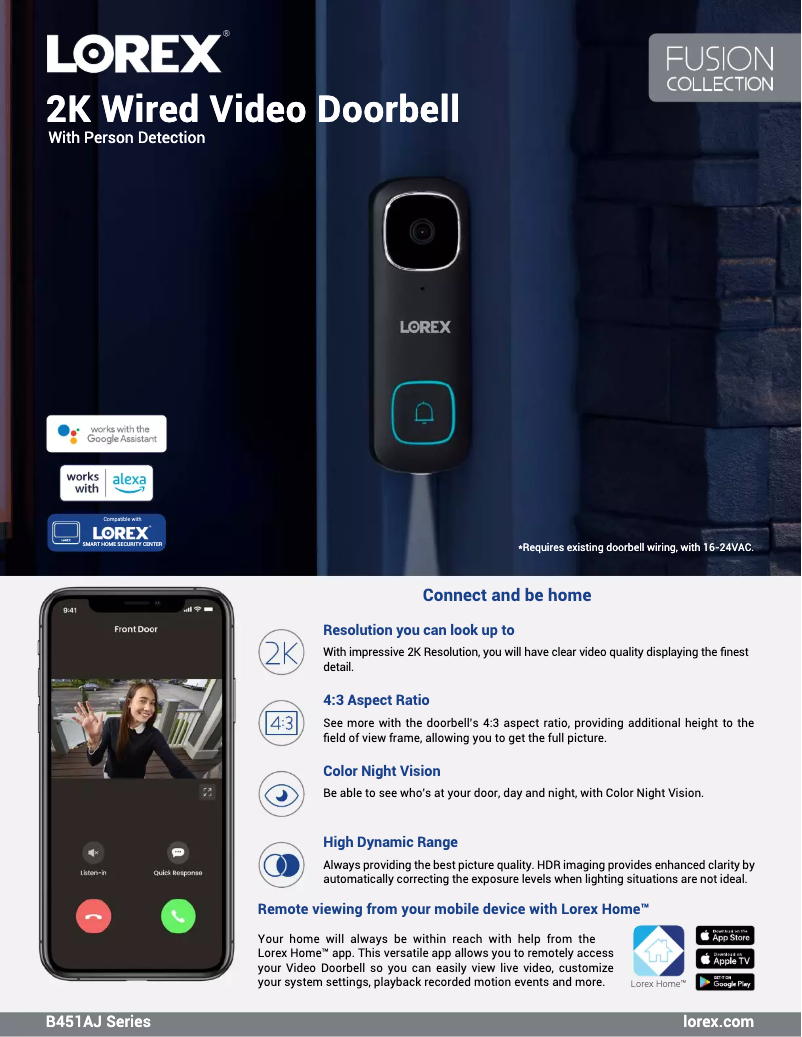Page 1 de la notice Fiche technique Lorex B451AJD-EG