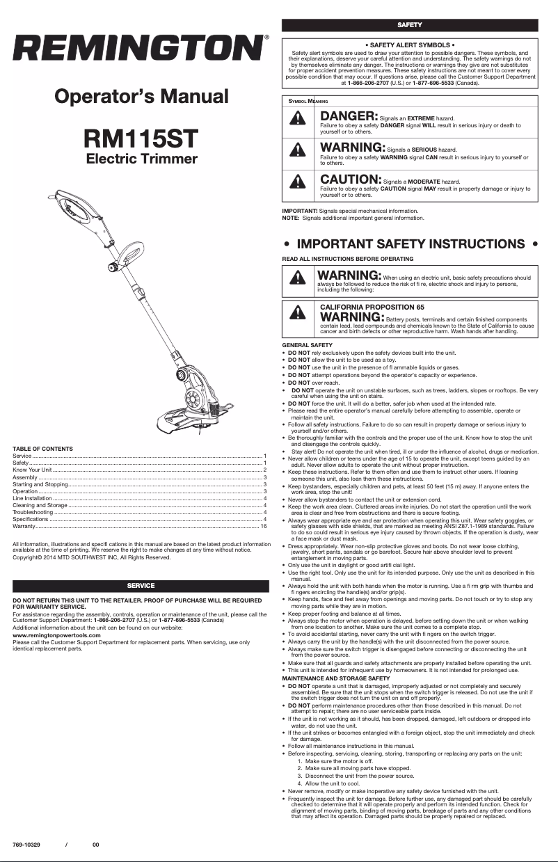 First page image of the manual for RM115ST