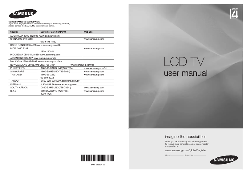 First page image of the manual for LA26A450C1N
