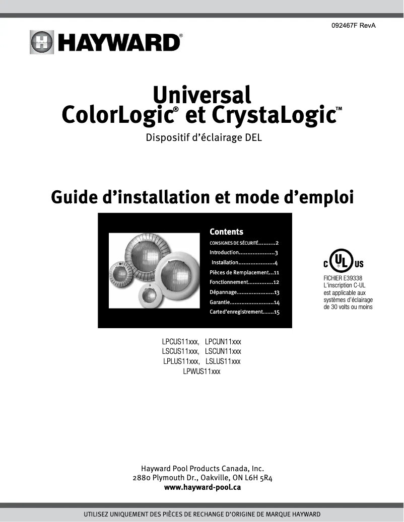 Page 1 of the manual User Manual Hayward Universal ColorLogic