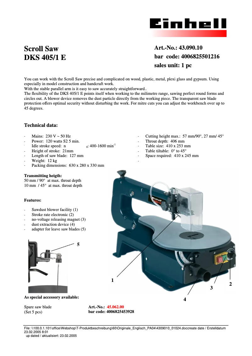 First page image of the manual for DKS 405-1 E