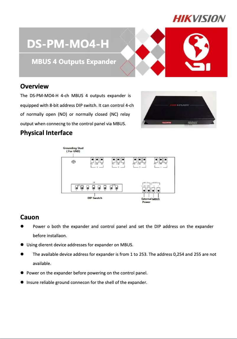 First page image of the manual for DS-PM-MO4-H