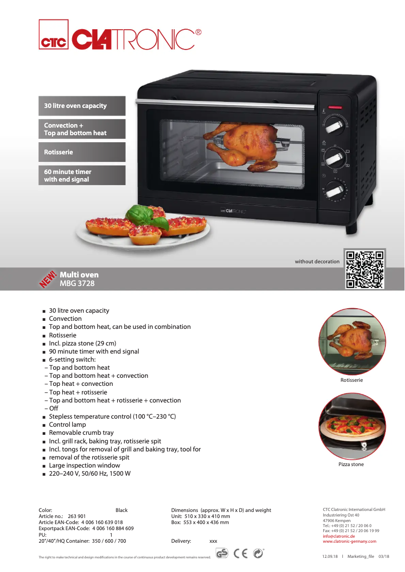 Page 1 of the manual Technical Sheet Clatronic MBG 3728