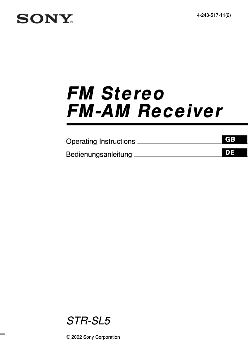 Page 1 of the manual User Manual Sony STR-SL5