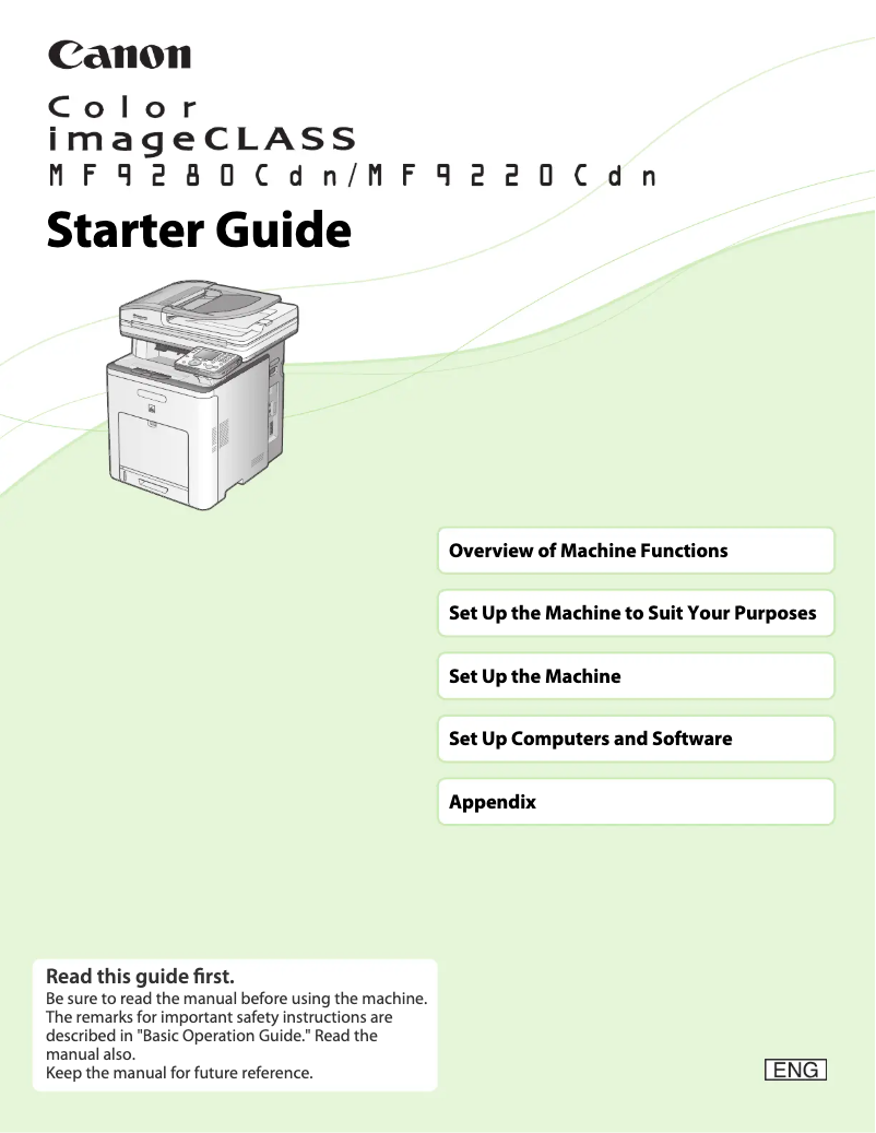 First page image of the manual for Color imageCLASS MF9280Cdn