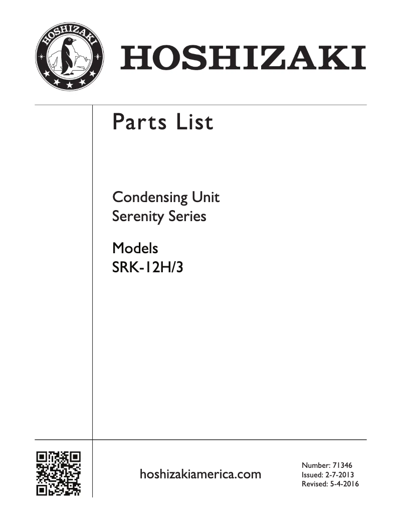 Page 1 of the manual User Manual Hoshizaki SRK-12H