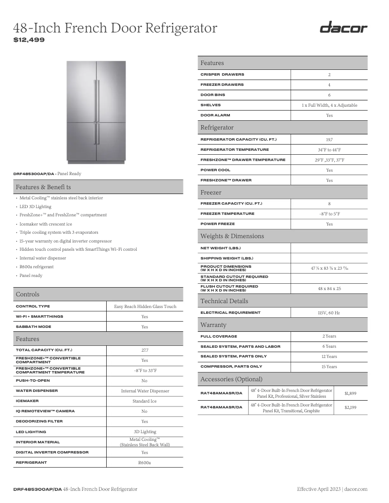 First page image of the manual for DRF485300AP