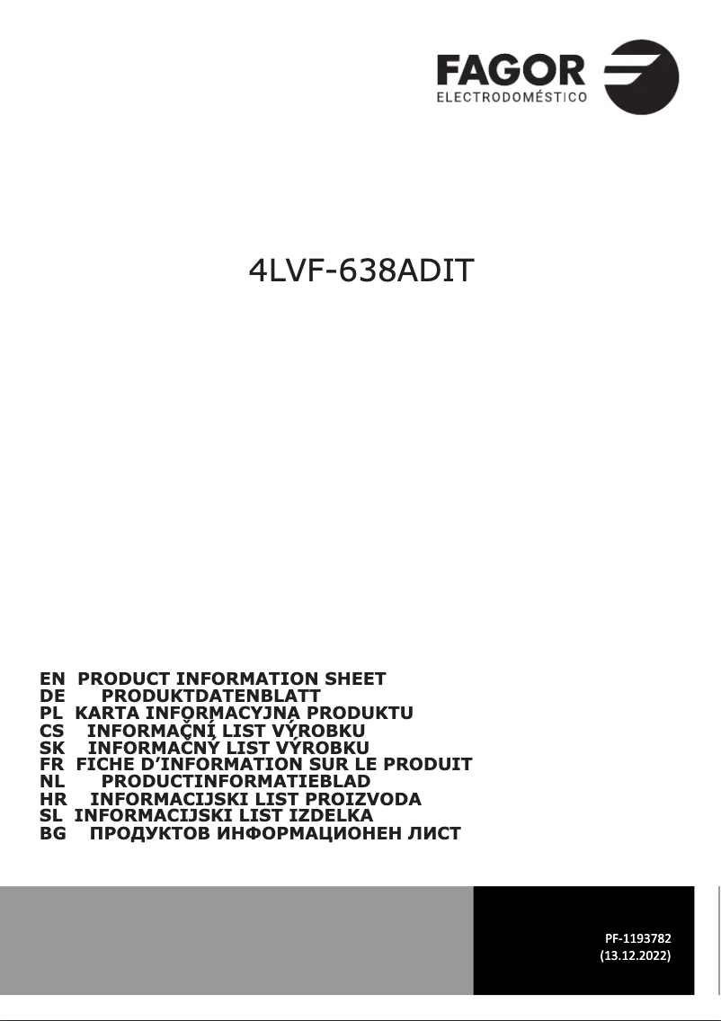 Page 1 of the manual Technical Sheet Fagor 4LVF-638ADIT