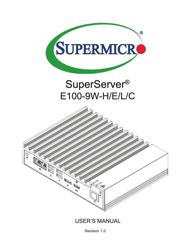 Page 1 of the manual User Manual Supermicro SuperServer E100-9W-H
