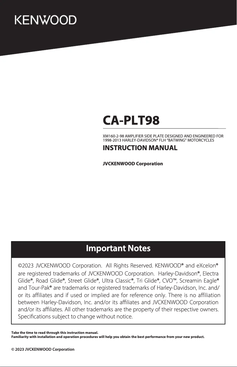 Page 1 of the manual User Manual Kenwood Excelon CA-PLT98