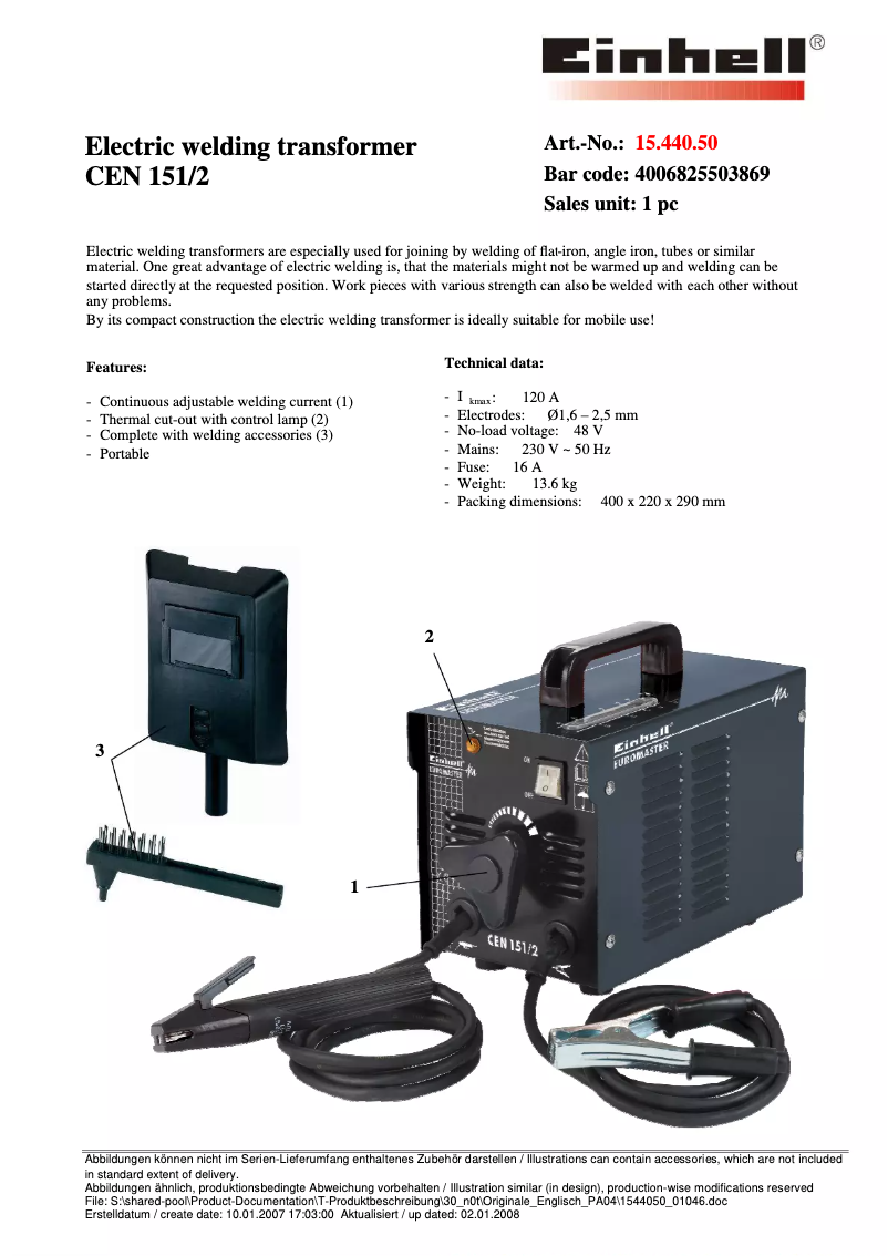 First page image of the manual for CEN 151/2