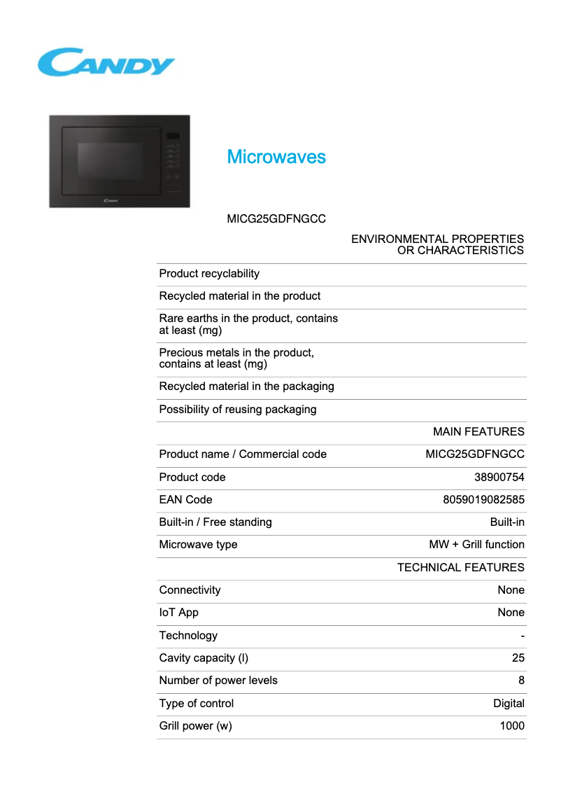 First page image of the manual for MICG25GDFNGCC