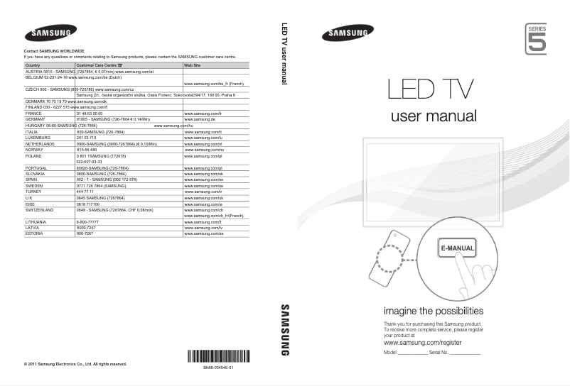 Page 1 of the manual Quick Start Guide Samsung UE46D5500RW