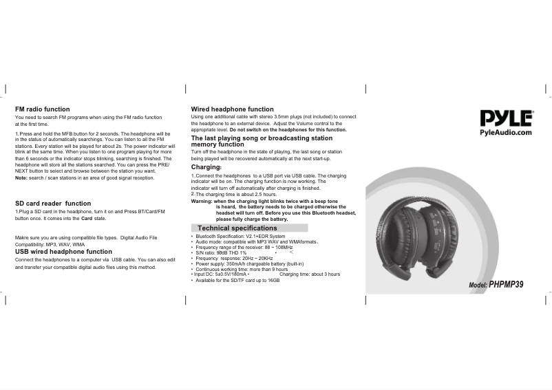 First page image of the manual for Sound 7 PHPMP39
