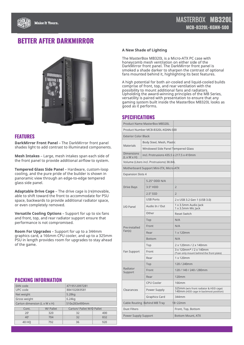 First page image of the manual for MasterBox MB320L