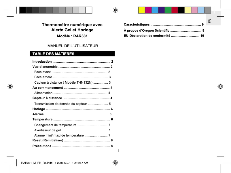 Page 1 of the manual User Manual Oregon Scientific RAR381
