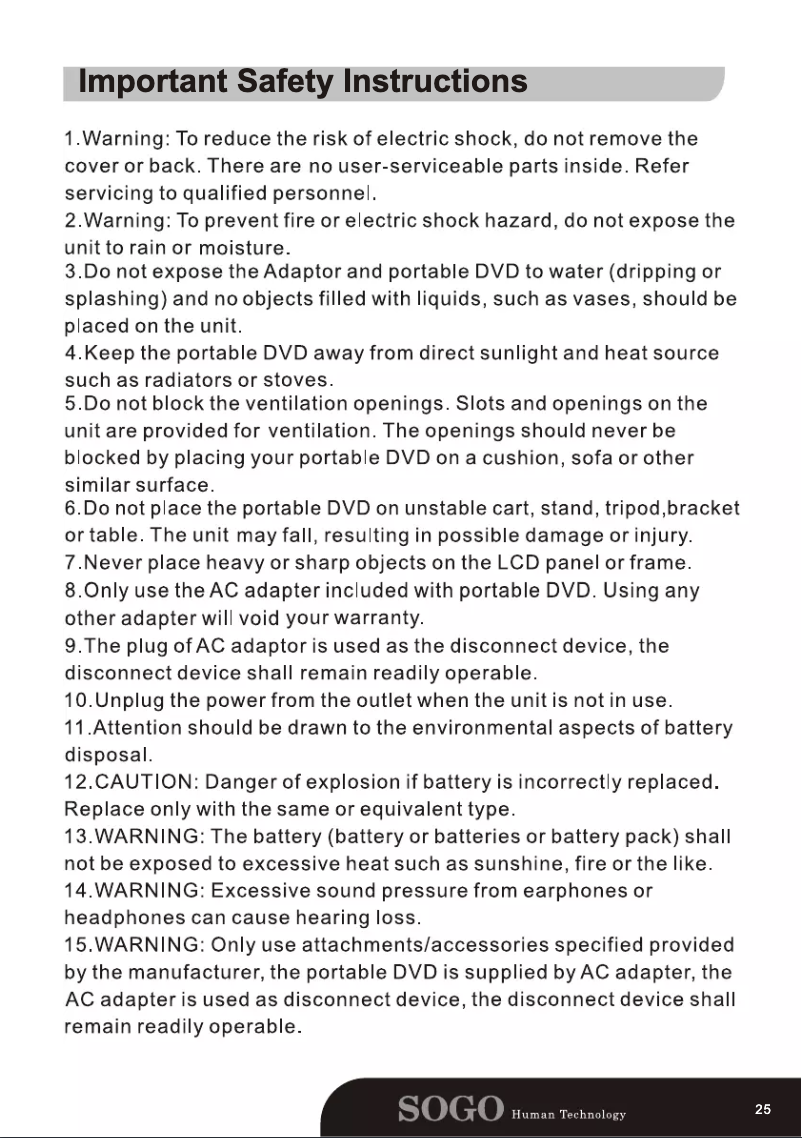 Page 1 de la notice Manuel utilisateur Sogo DVD-SS-7865