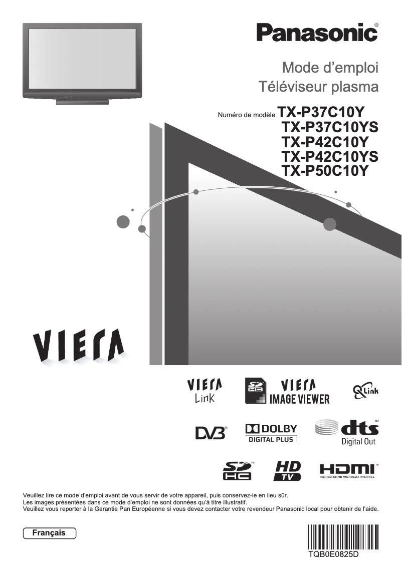 First page image of the manual for Viera TX-P50C10Y