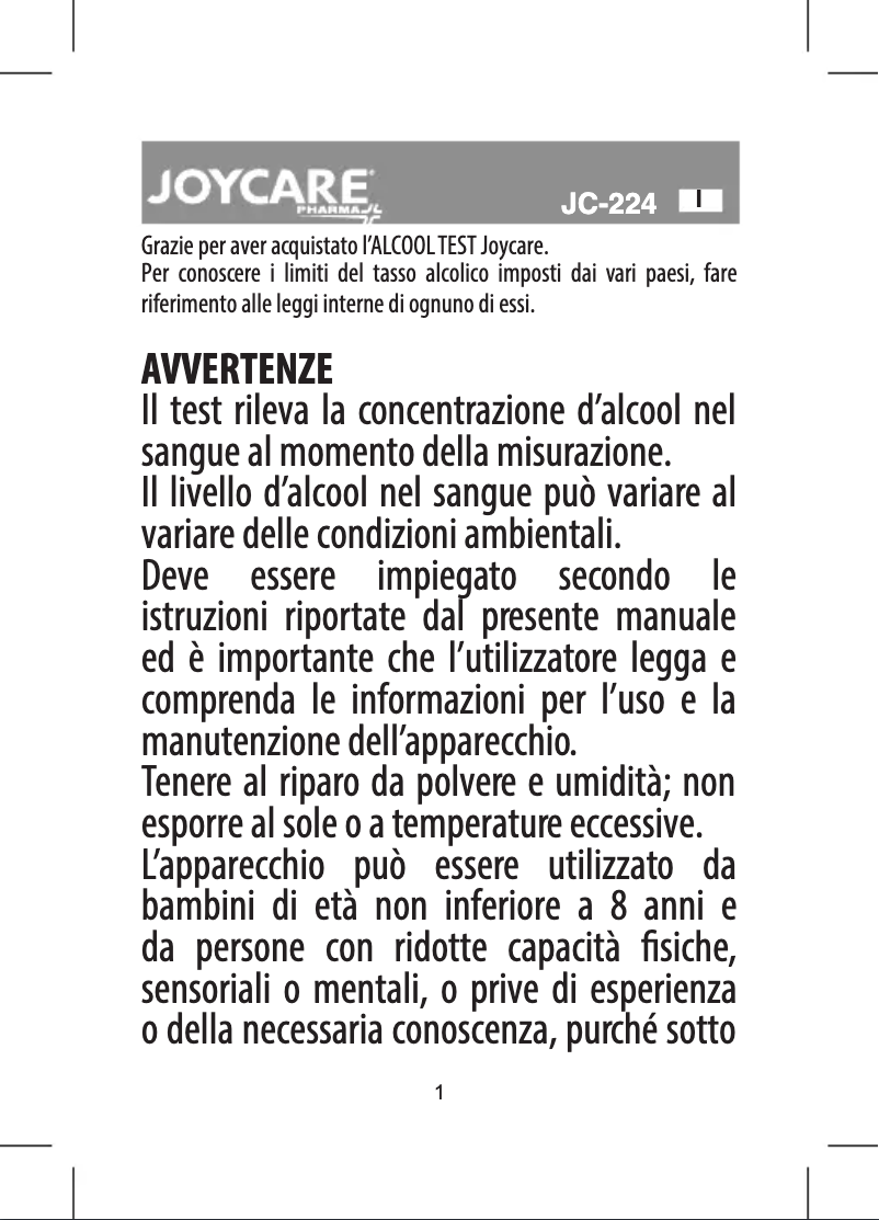 First page image of the manual for JC-224