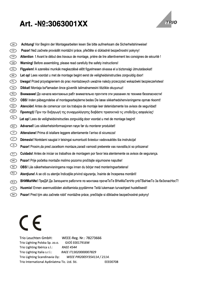 First page image of the manual for Nabab 306300101