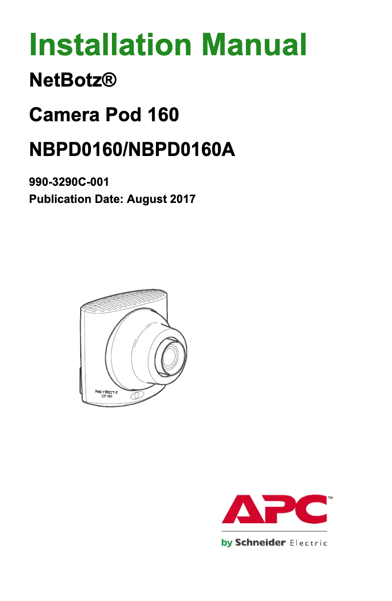 First page image of the manual for NetBotz NBPD0160A