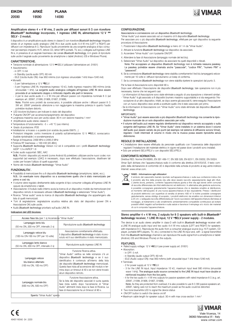 Page 1 de la notice Manuel utilisateur Vimar 20590.N
