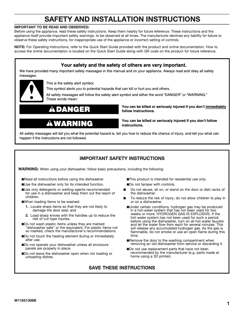 Page 1 of the manual Safety Instructions Maytag MDB9979SKZ