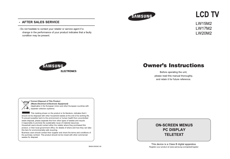 Page 1 of the manual User Manual Samsung LW20M25CP