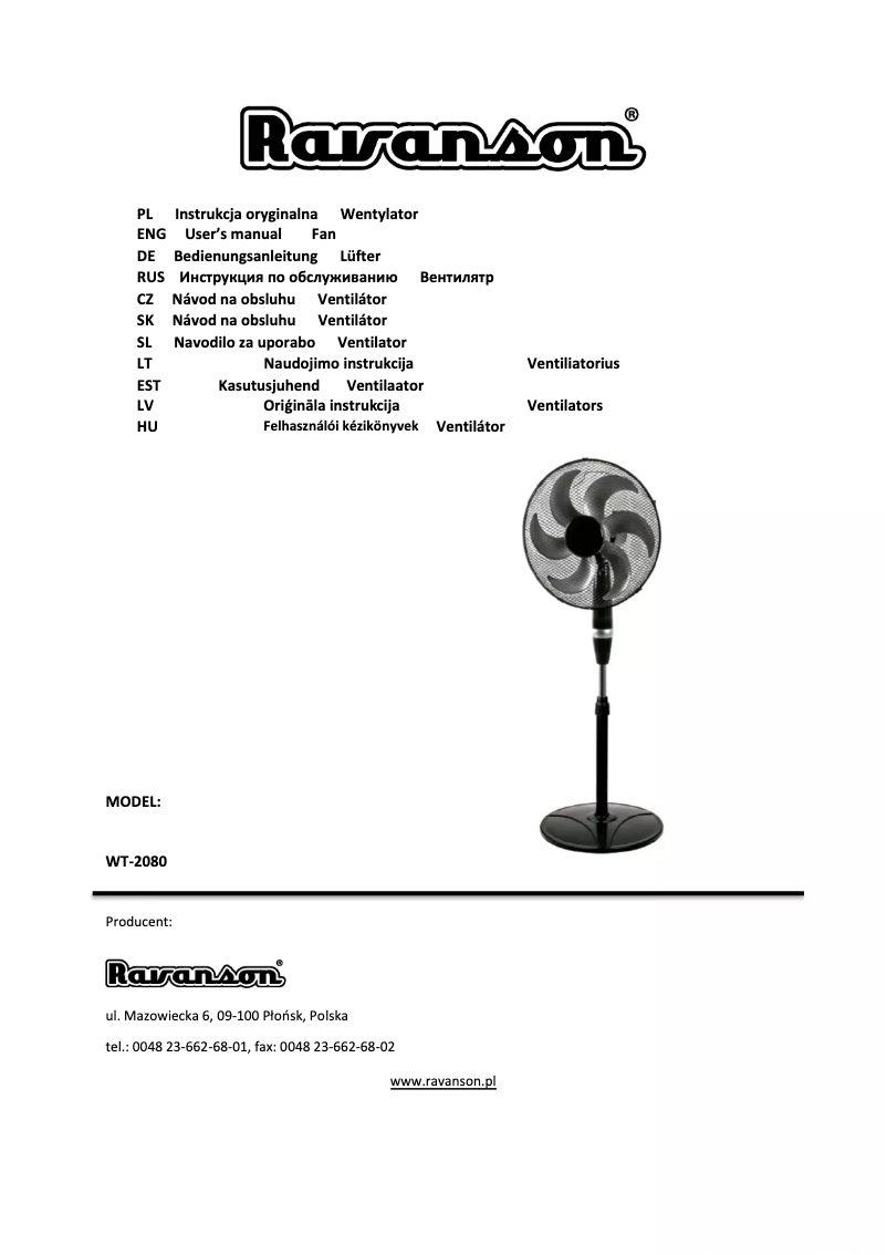 First page image of the manual for WT-2080