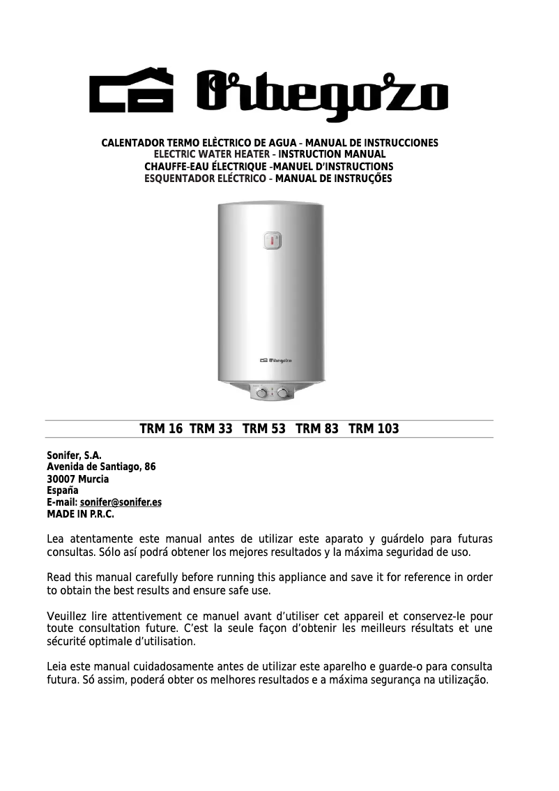 Page 1 of the manual User Manual Orbegozo TRM 16