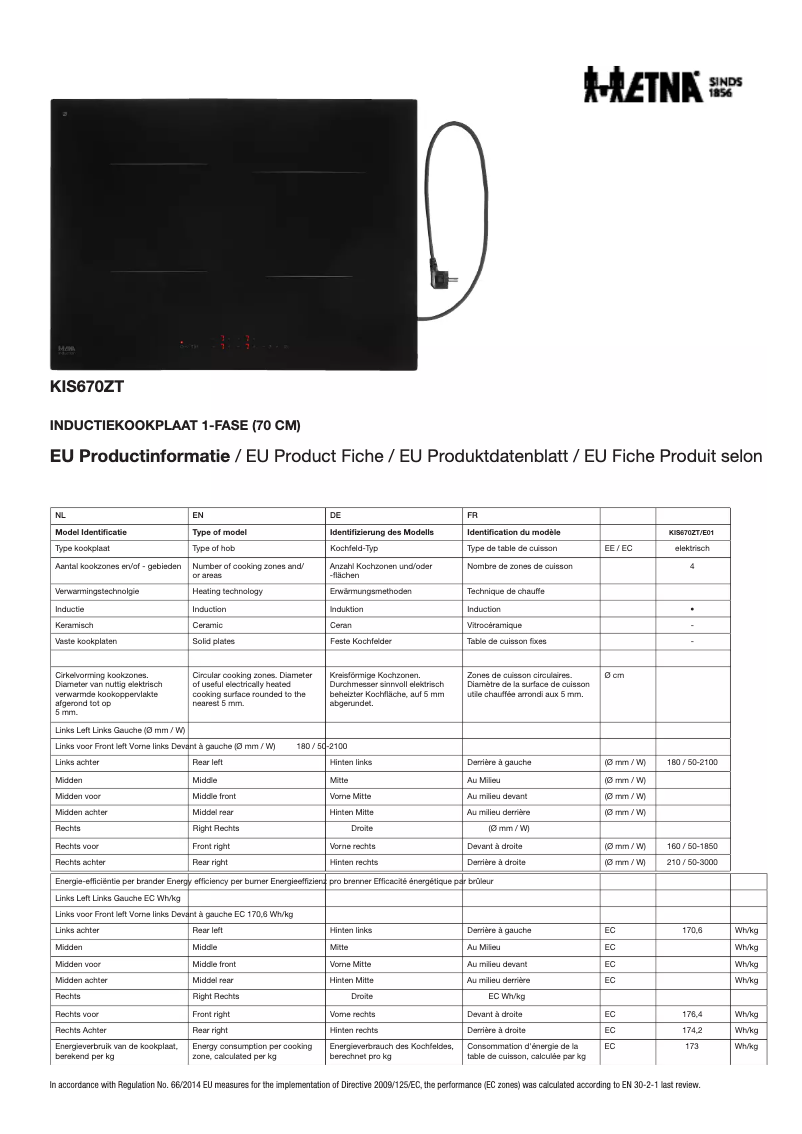 Page 1 of the manual Technical Sheet Etna KIS670ZT