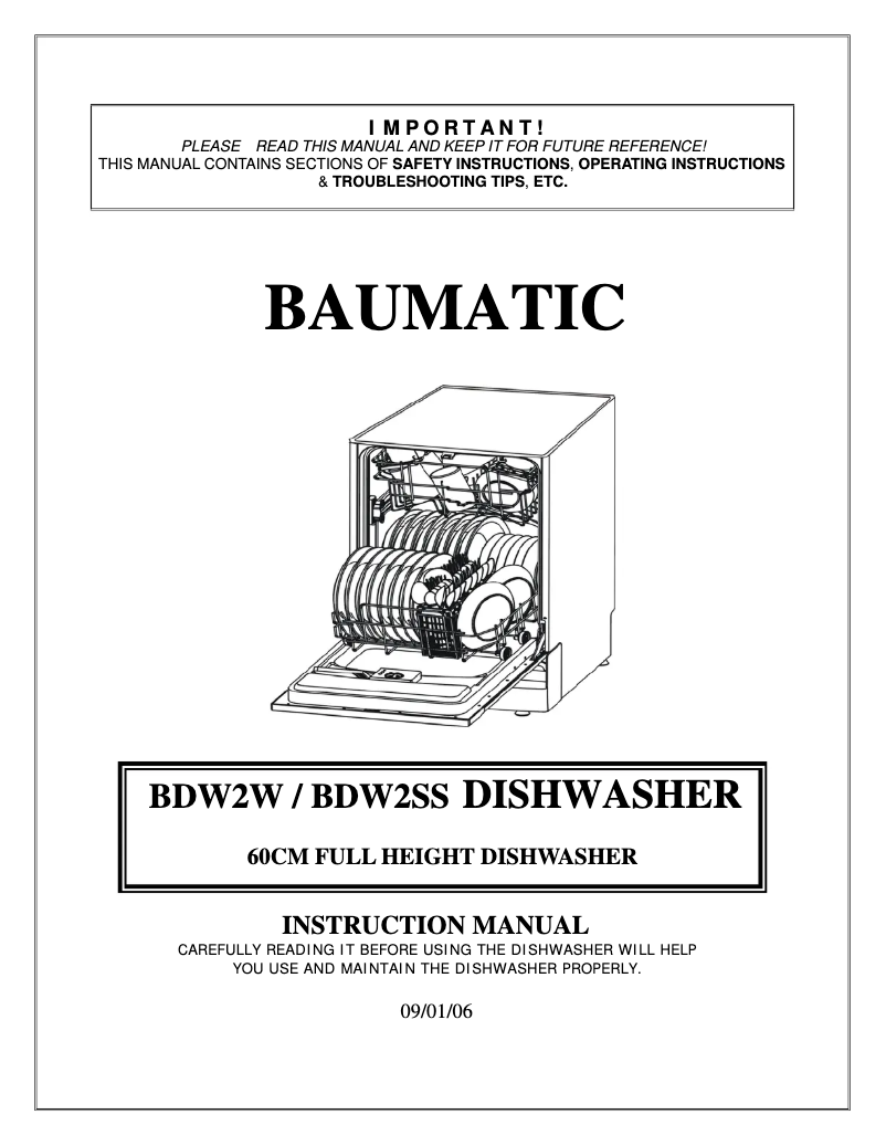 First page image of the manual for BDW2SS