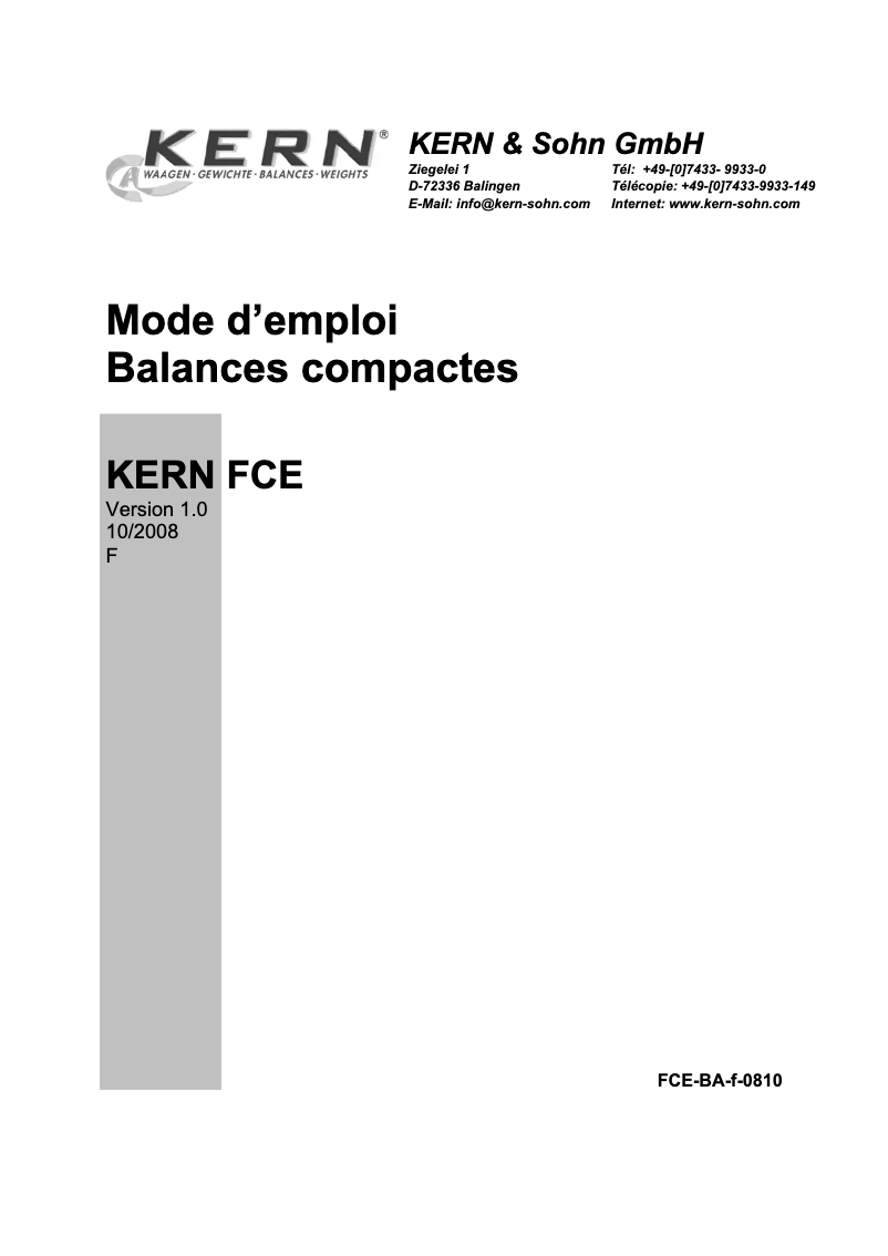 Page 1 of the manual User Manual Kern FCE 6K2N