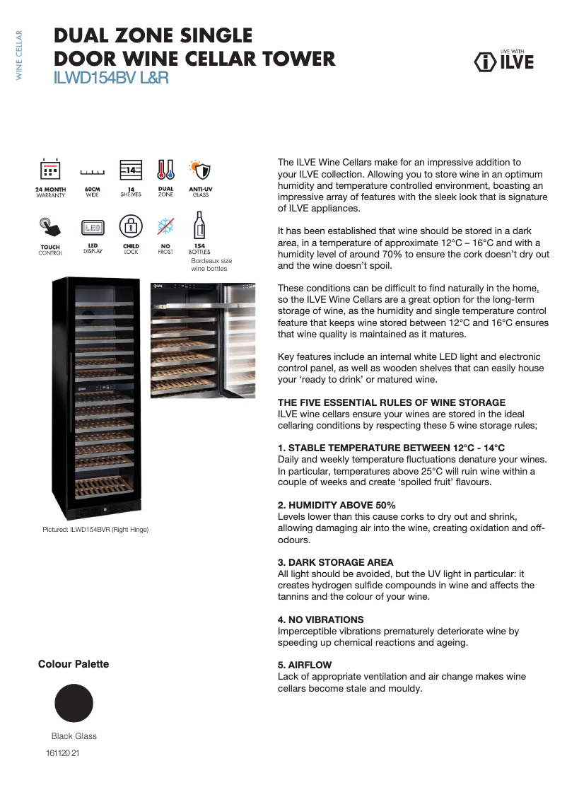 Page 1 of the manual Technical Sheet Ilve ILWD154XL