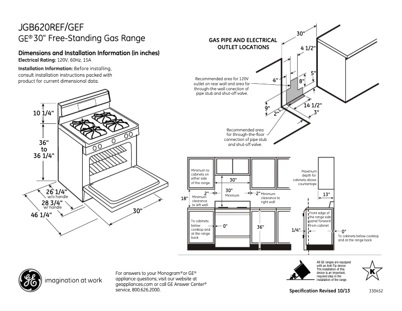 Page 1 of the manual Technical Sheet GE JGB620REFSS