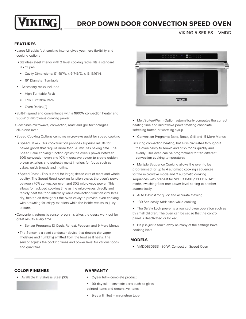 Page 1 de la notice Fiche technique Viking VMDD5306SS
