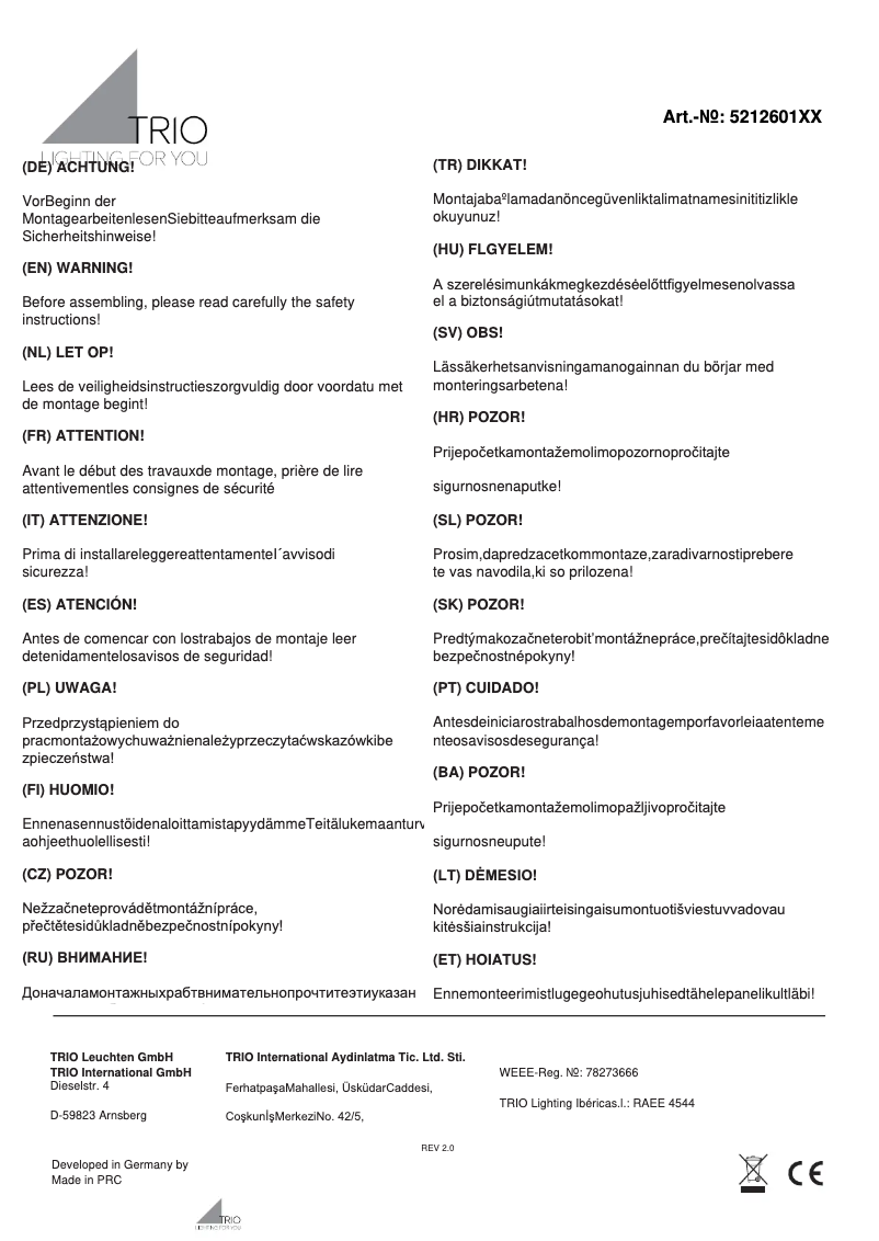 Page 1 of the manual User Manual Trio Lighting Ticino 521260187