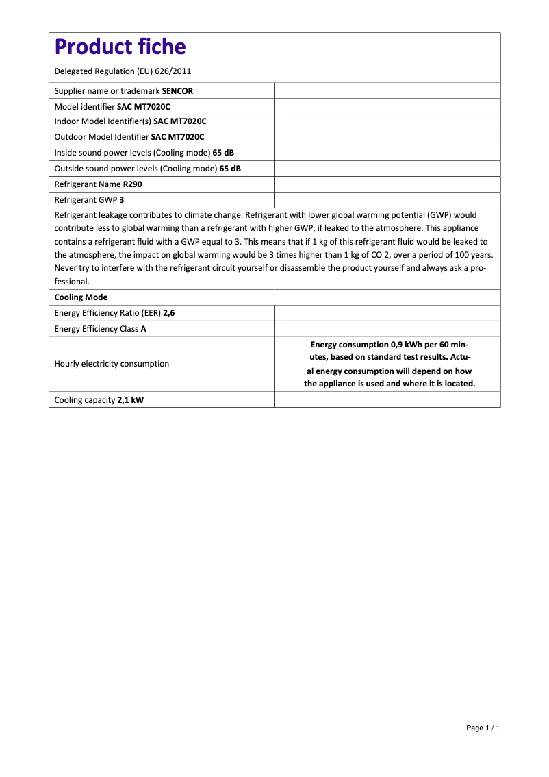 Image de la première page du manuel de l'appareil SAC MT7020C