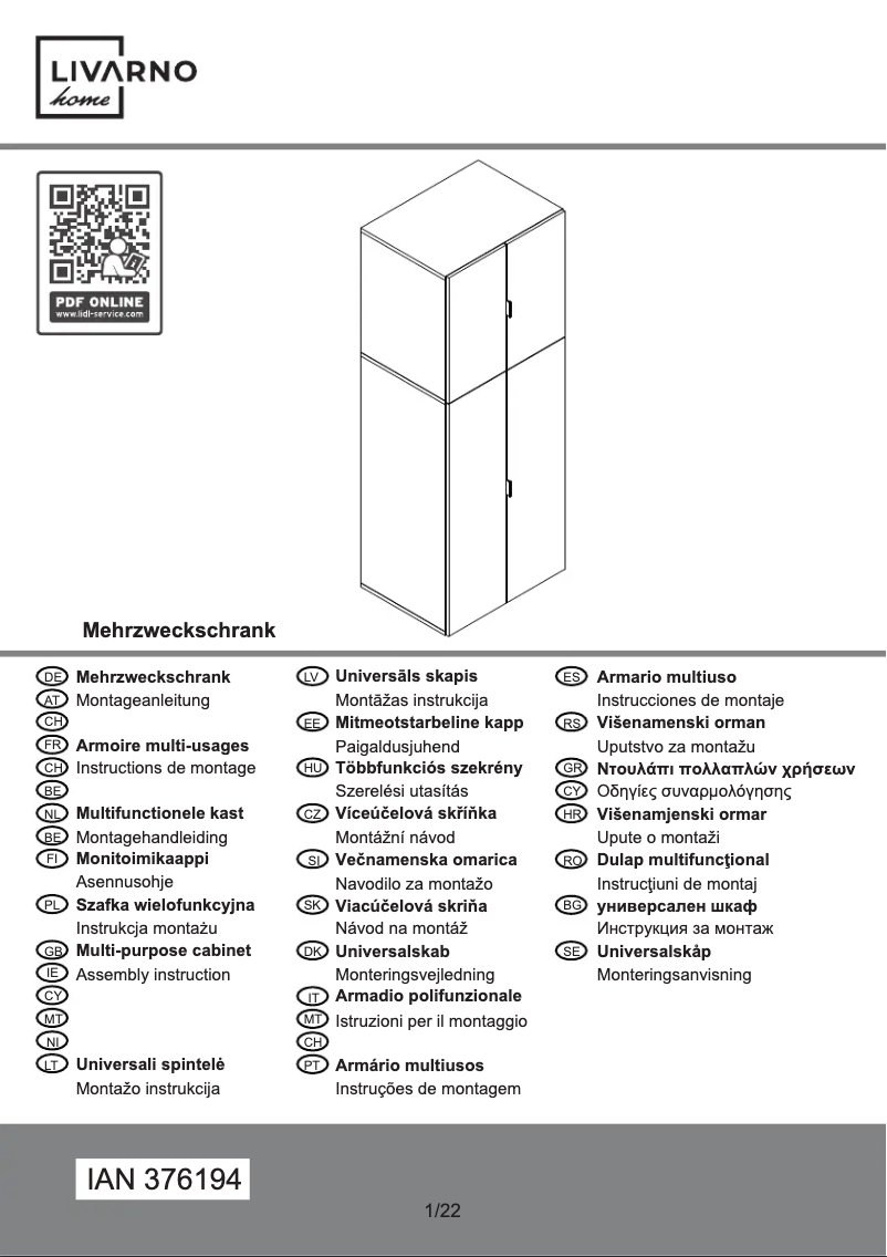 First page image of the manual for IAN 376194