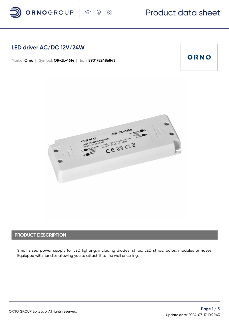 Image de la première page du manuel de l'appareil OR-ZL-1614