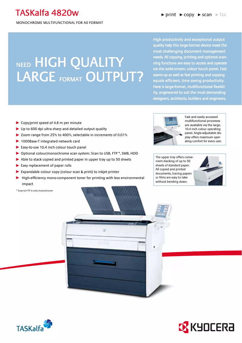 Page 1 of the manual Technical Sheet Kyocera TASKalfa 4820w