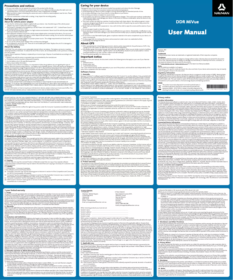 Page 1 of the manual User Manual Navman MiVue 750
