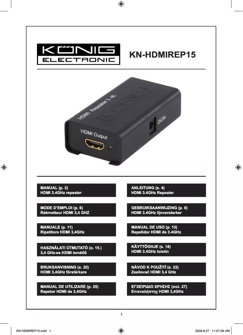 First page image of the manual for KN-HDMIREP15