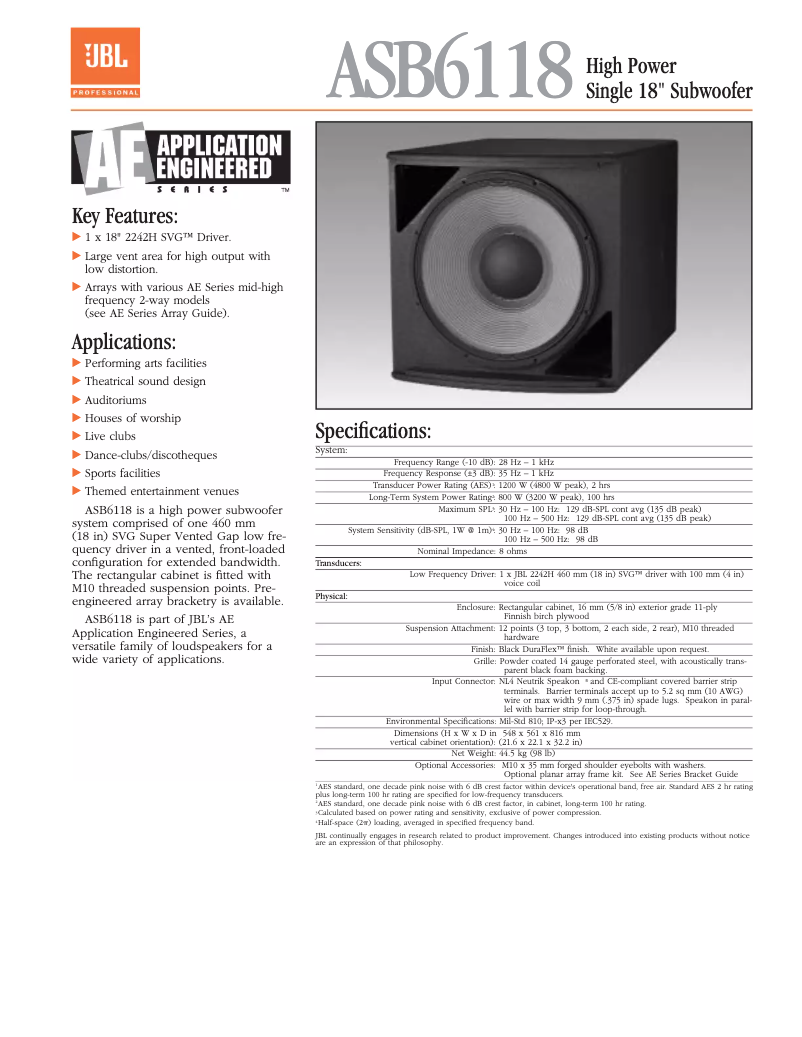 Page 1 of the manual User Manual JBL ASB6118