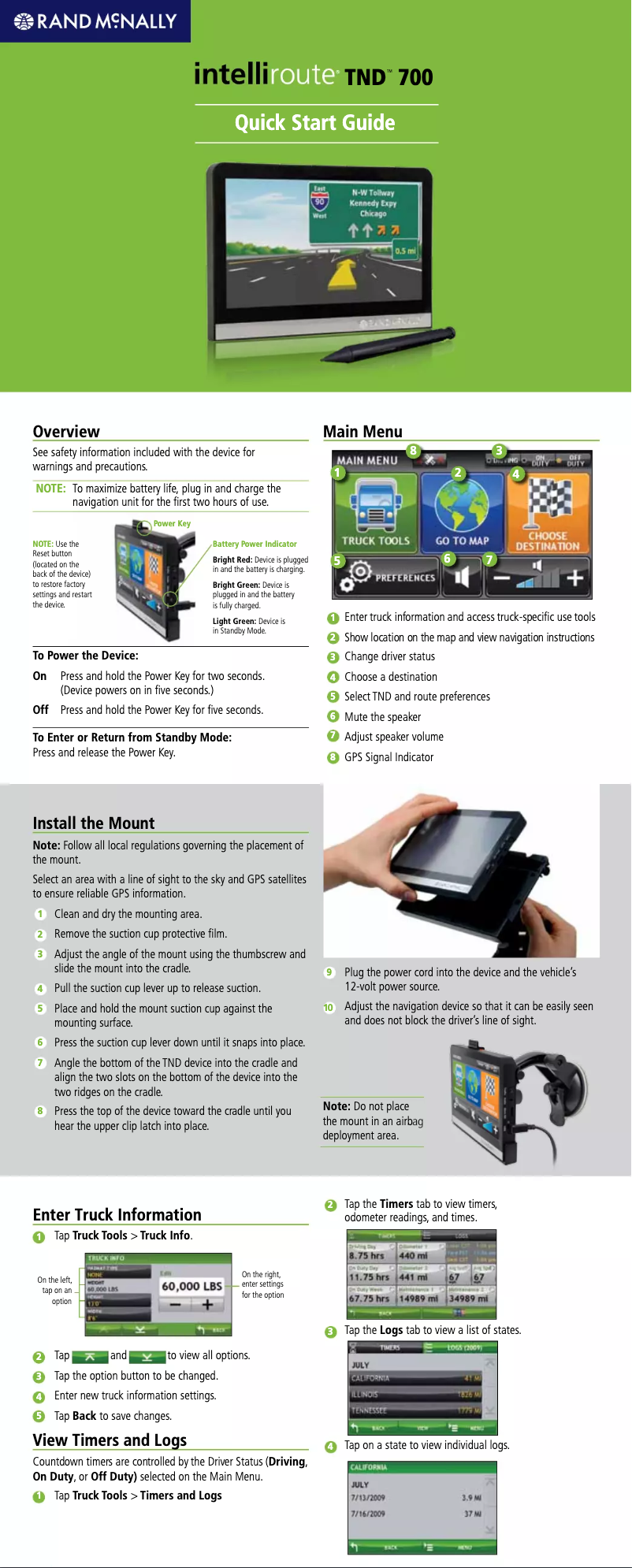 First page image of the manual for IntelliRoute TND 700