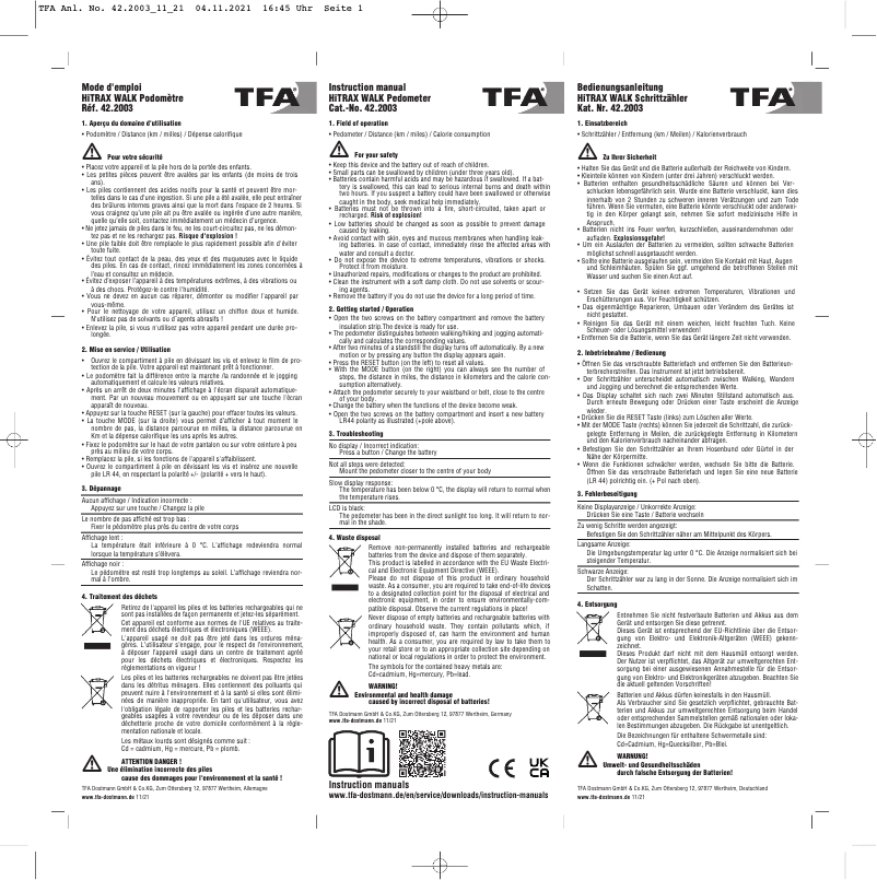 Page 1 of the manual User Manual TFA 42.2003