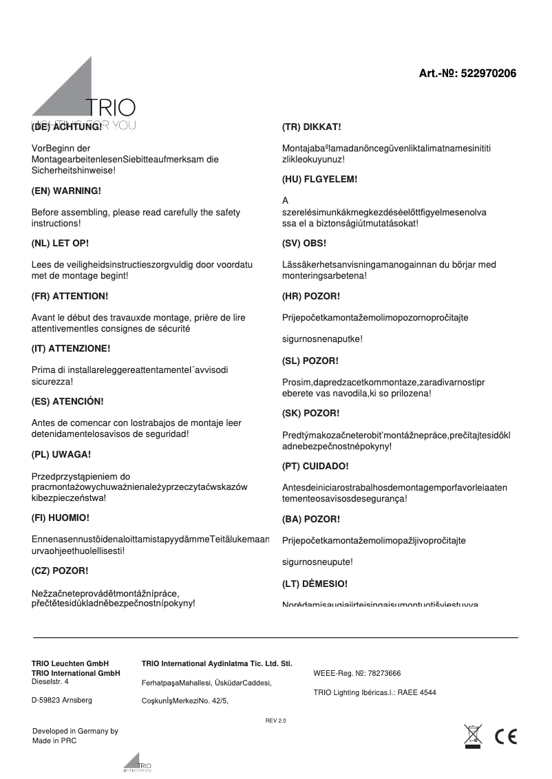 First page image of the manual for Cannes II 522970206