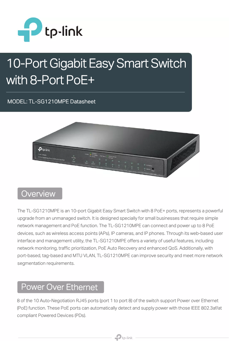 First page image of the manual for TL-SG1210MPE